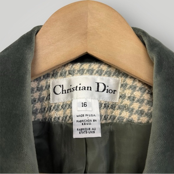 VTG Christian Dior Blazer Houndstooth Wool Mohair Blend Velvet Sz 16 Old Money - Picture 3 of 12